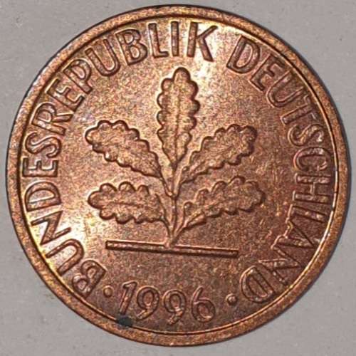 1996 J - 1 PFENNIG - ONE PFENNIG - GERMANY - FEDERAL REPUBLIC - (Copper Plated Steel)